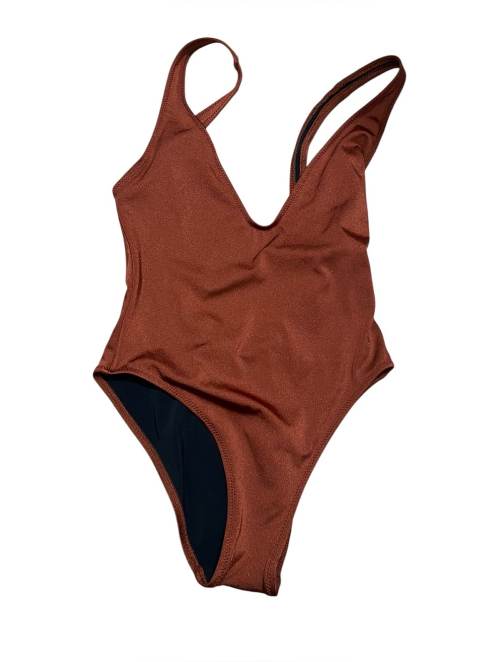 Solid and Striped One Piece low Back Swimsuit Bronze